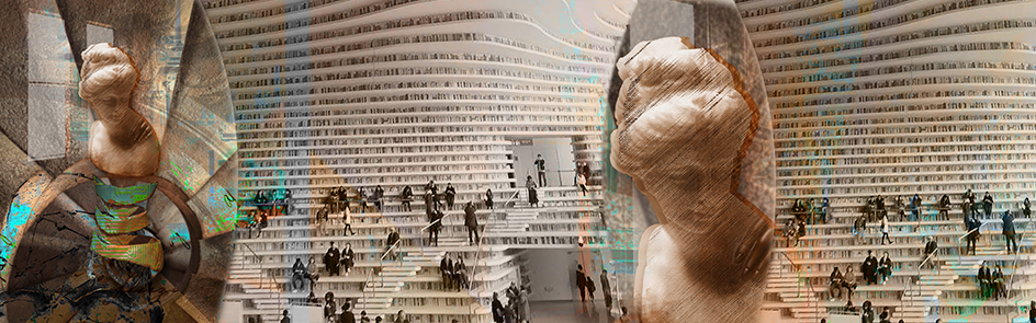Binhai Bibliothek in Tianjin, Collage durch Alice Bleistein Binhai Bibliothek in Tianjin, Collage durch Alice Bleistein